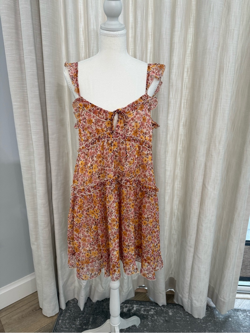 Patrons of Peace Floral Midi Dress in Rust Pink and Mustard